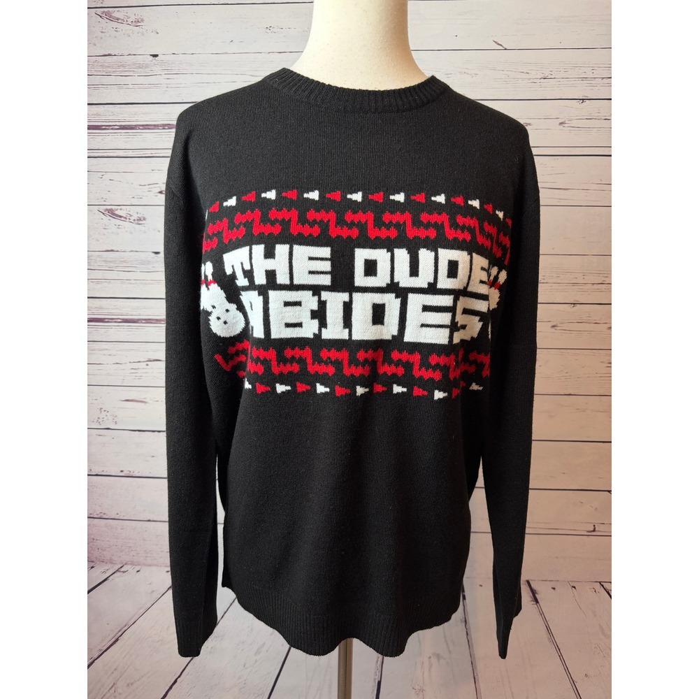 The Big Lebowski The Dude‎ Abides Ugly Christmas Sweater Mens Large Bowling Knit
